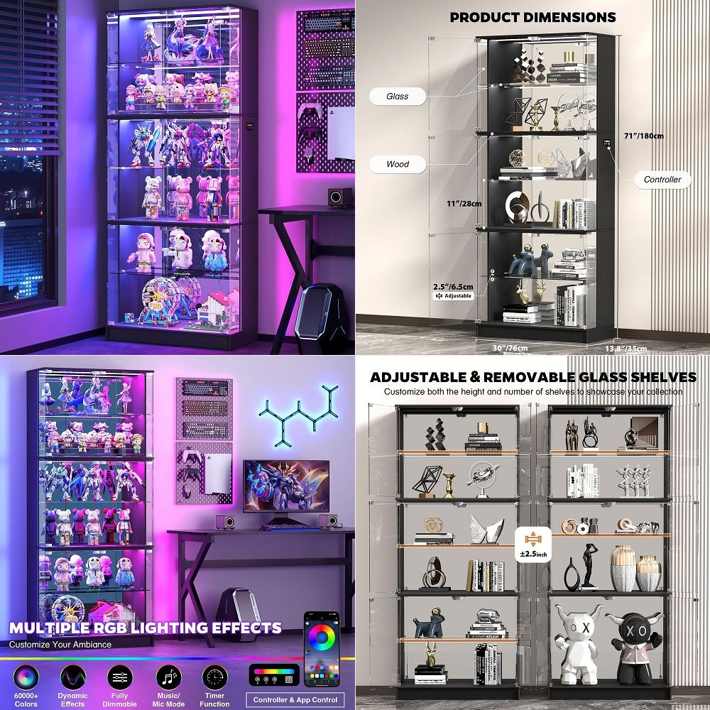 Lighting & Home Decor Studio Photos - 유리문이 있는 진열장, 6단 71인치 높이의
