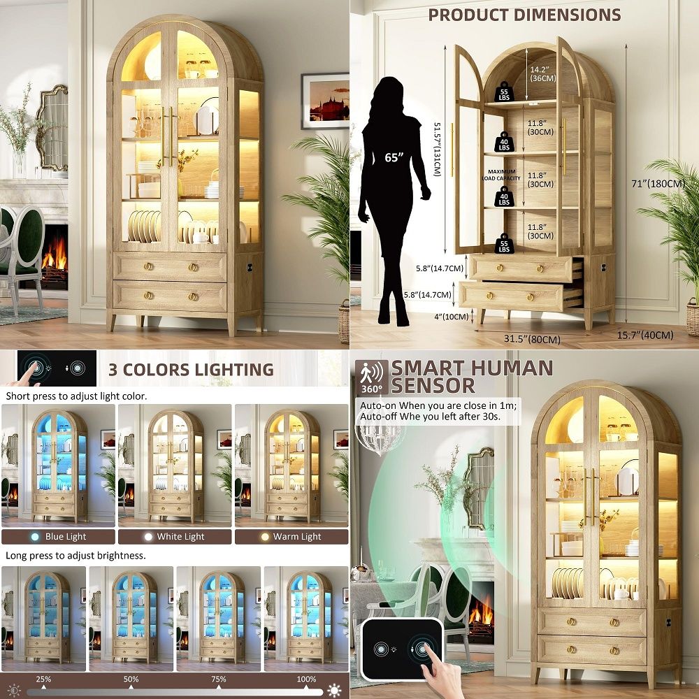 Lighting & Home Decor Studio Photos - 유리문이 있는 71 아치형 골동품 진열장,