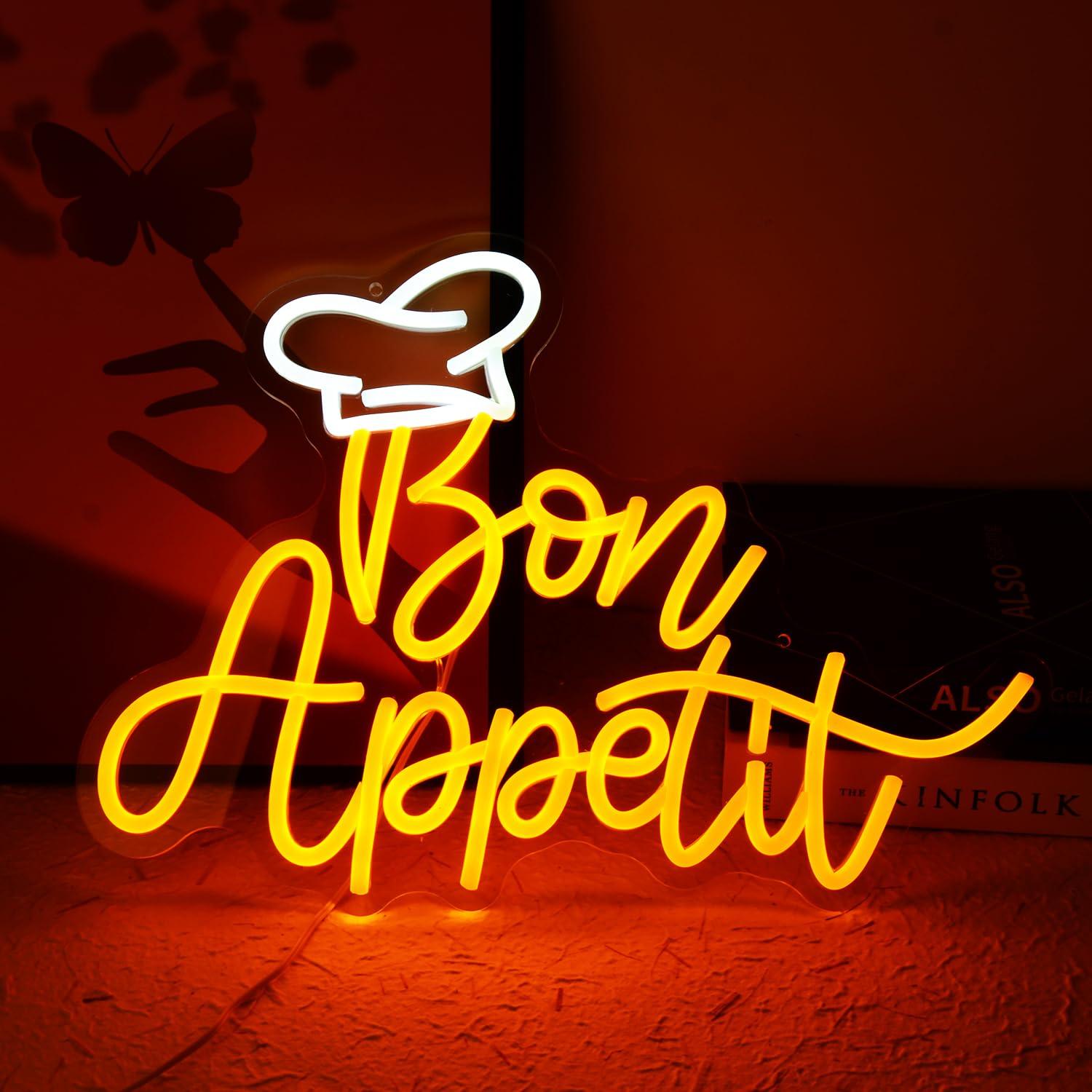 Restaurant Lighting Decoration - Bon Appetit 셰프 모자 네온 사인