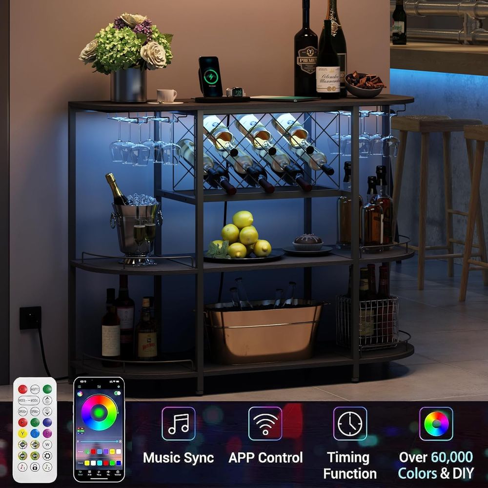 블랙 3단 커피 테이블 (와인랙, 전원 소켓, LED  - Lighting & Home Decor Studio Photos 리뷰 및 가격