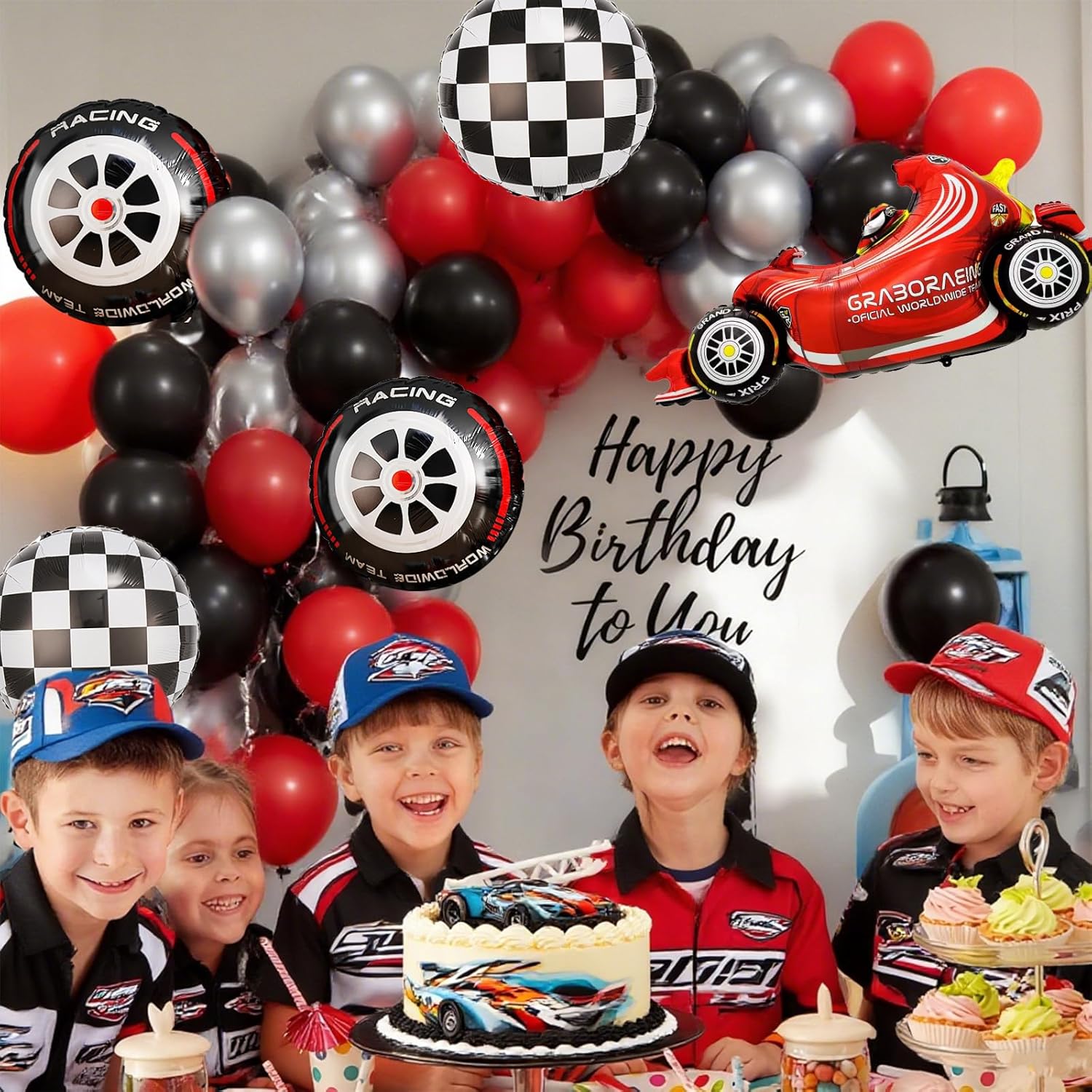 레이싱카 체크무늬 휠 레드 블랙 실버 풍선 가랜드 아치 - Lighting Mcqueen Birthday Decor 리뷰 및 가격
