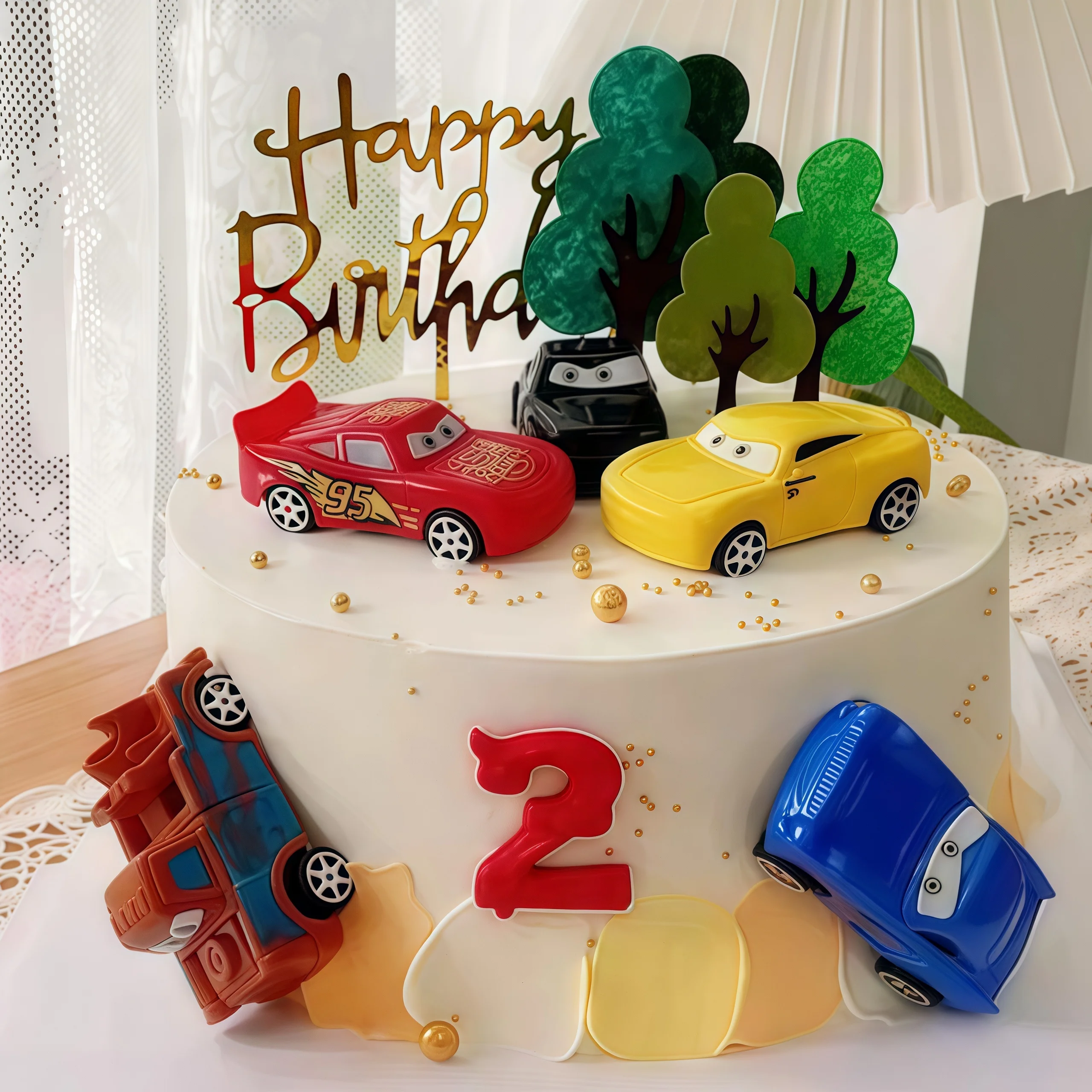 4개 라이트닝 카 해피 버스데이 케이크 토퍼 액세서리  - Lighting Mcqueen Decor 리뷰 및 가격