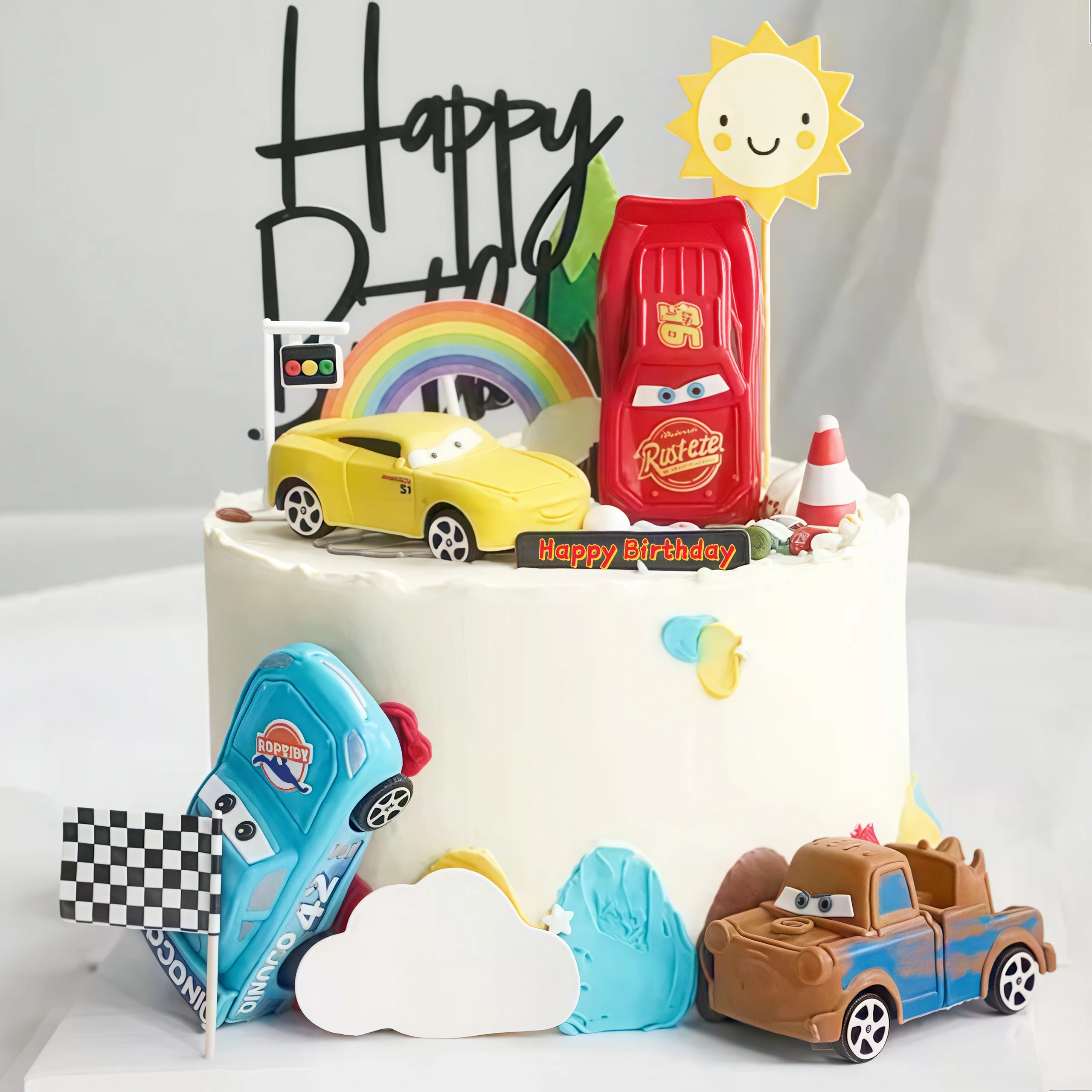 4개 라이트닝 카 해피 버스데이 케이크 토퍼 액세서리  - Lighting Mcqueen Decor 리뷰 및 가격