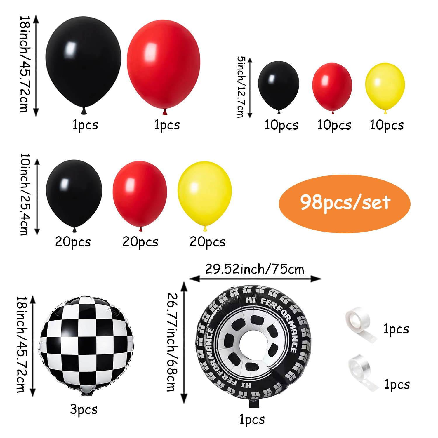 98 조각 노란색과 검정색 올인원 자동차 테마 풍선 화 - Lighting Mcqueen Birthday Decor 리뷰 및 가격