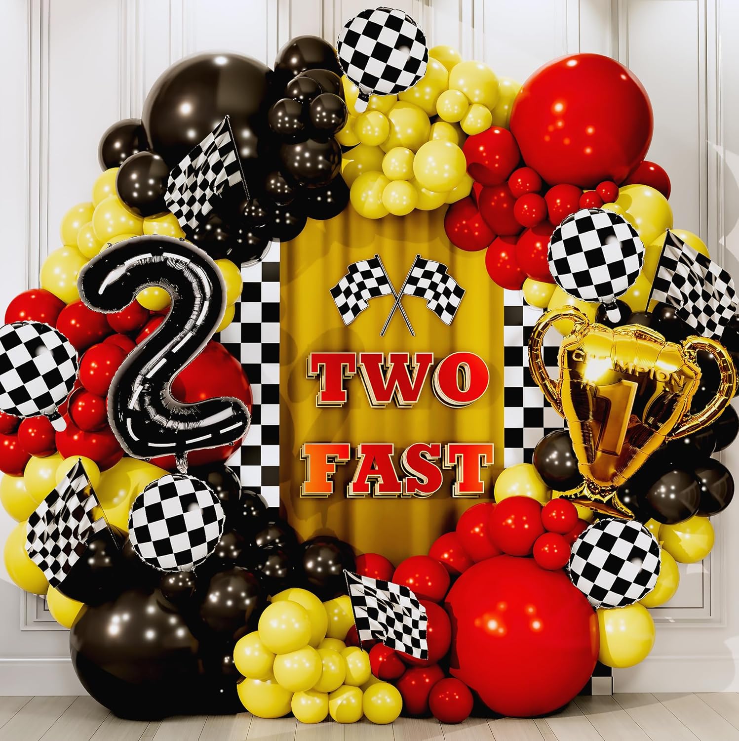 98 조각 노란색과 검정색 올인원 자동차 테마 풍선 화 - Lighting Mcqueen Birthday Decor 리뷰 및 가격