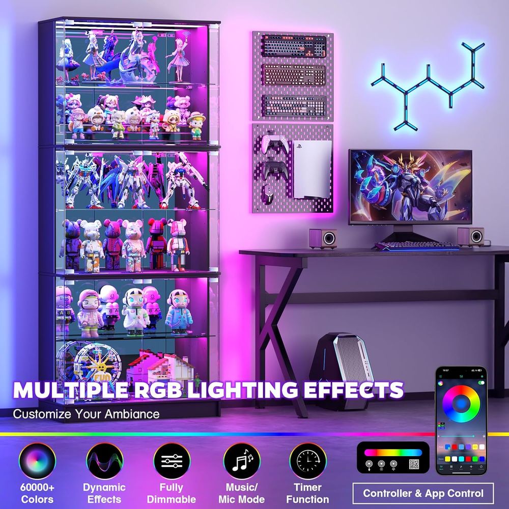 6단 71인치 높이 유리 진열장 (RGB 조명, 조절  - Lighting & Home Decor Studio Photos 리뷰 및 가격