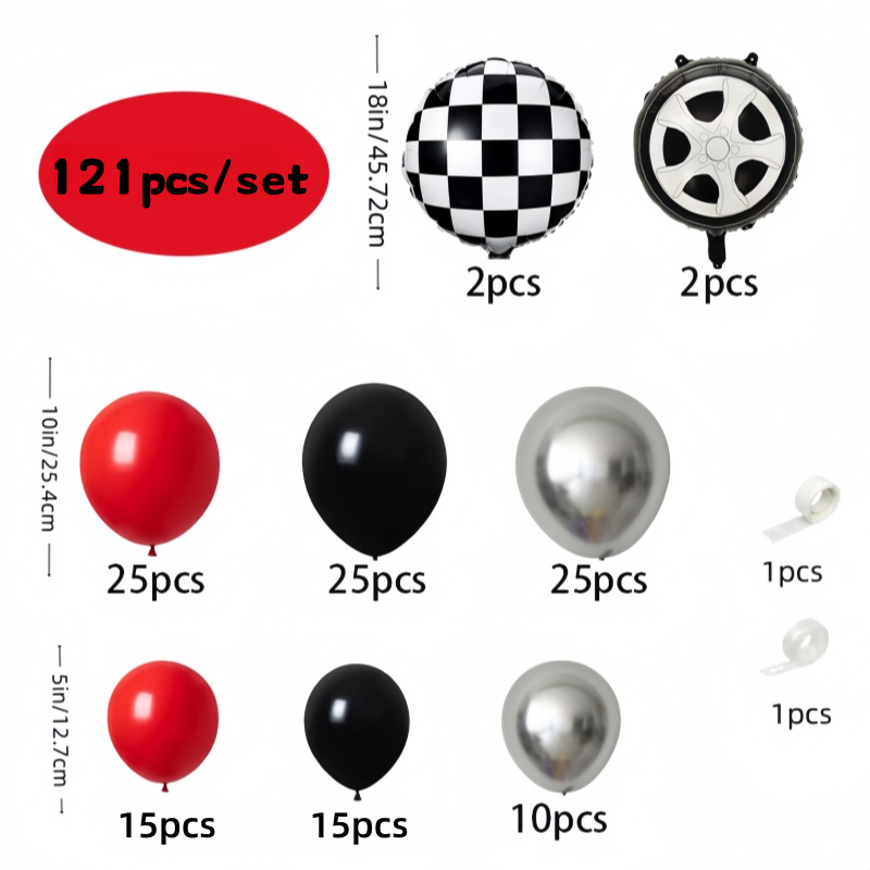 121피스 레이싱 테마 파티 풍선 장식 키트, 빨간색, - Lighting Mcqueen Birthday Decor 리뷰 및 가격