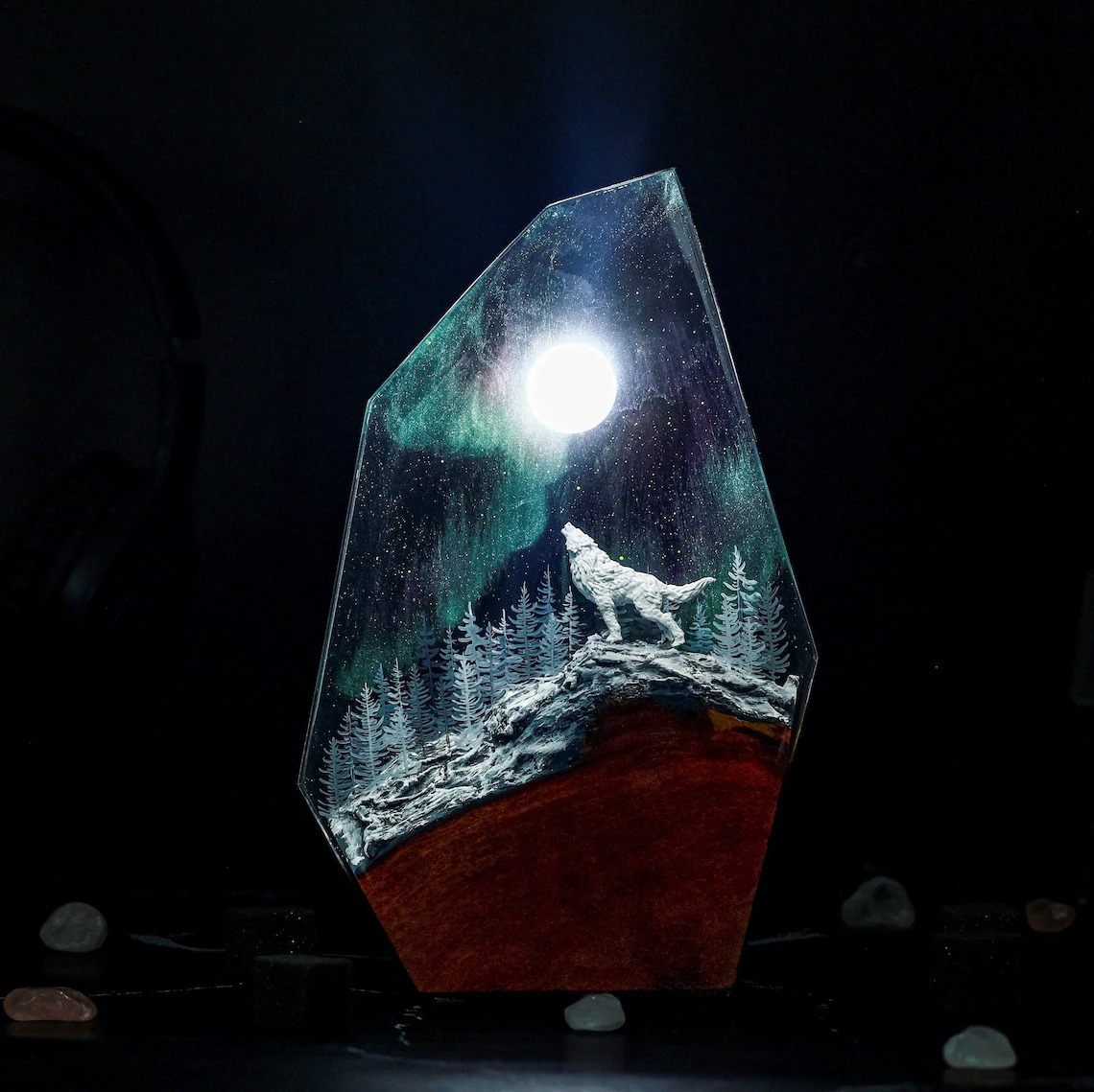 새로운 창의적인 북극광 눈늑대 에폭시 레진 램프 나무  - Unique Lighting Decor 리뷰 및 가격
