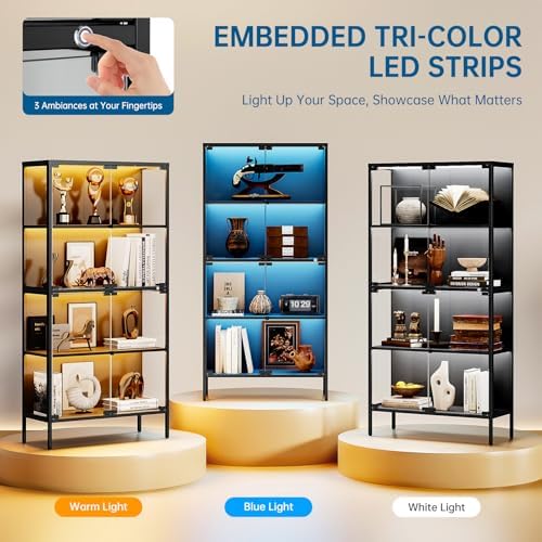 65인치 유리 진열장(3색 LED 조명 포함), 강화유 - Lighting & Home Decor Studio Photos 리뷰 및 가격