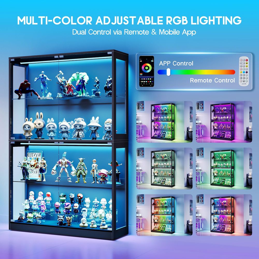 LED 조명 스트립이 있는 캐비닛, 유리문이 있는 모던 - Lighting & Home Decor Studio Photos 리뷰 및 가격