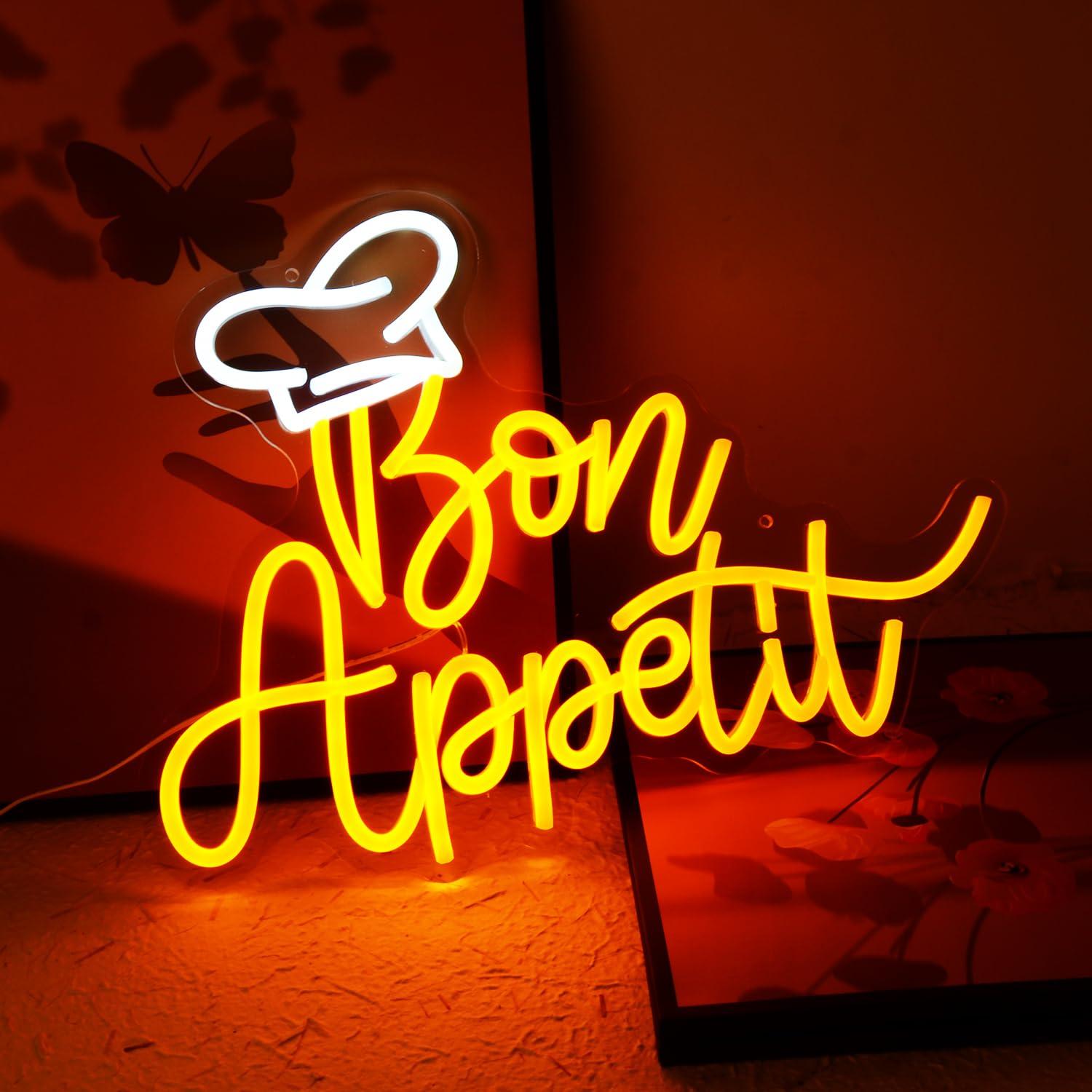Bon Appetit 셰프 모자 네온 사인 디밍 가능  - Restaurant Lighting Decoration 리뷰 및 가격