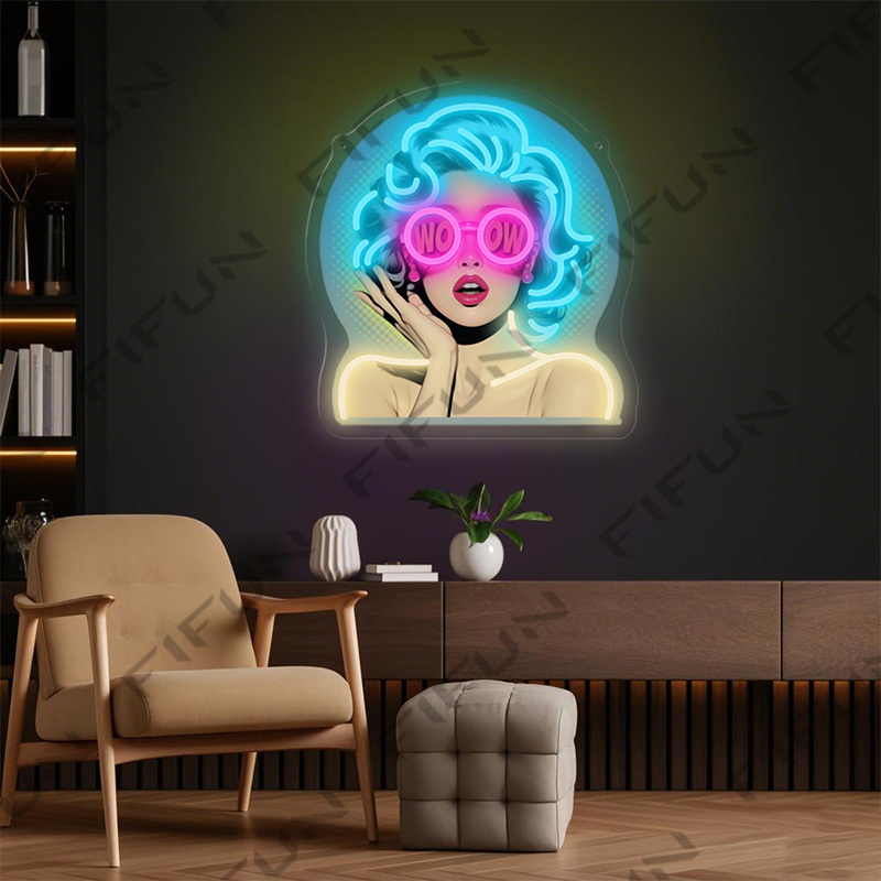 와우 컬 걸 네온사인 UV 프린팅 벽 장식, USB 전 - Lighting Decor Wow 리뷰 및 가격