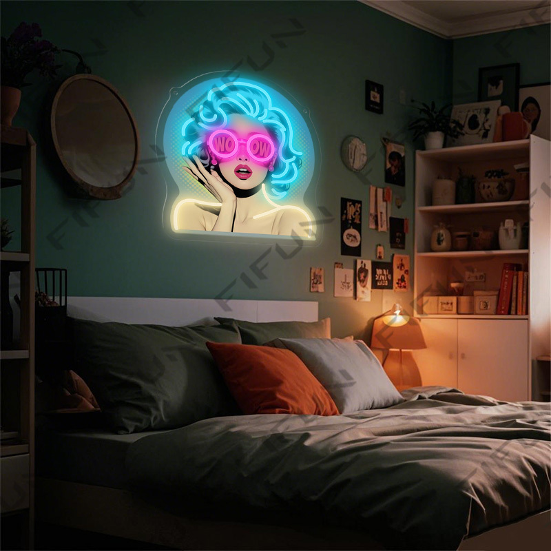 와우 컬 걸 네온사인 UV 프린팅 벽 장식, USB 전 - Lighting Decor Wow 리뷰 및 가격