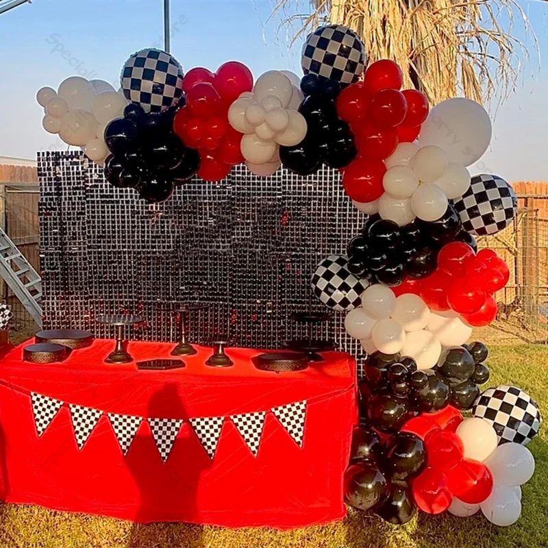 123pcs 레이싱 카 생일 풍선 화이트 블랙 레드 풍 - Lighting Mcqueen Birthday Decor 리뷰 및 가격