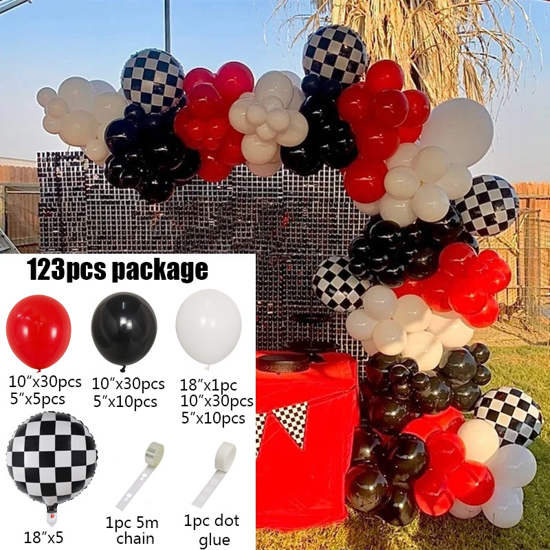 123pcs 레이싱 카 생일 풍선 화이트 블랙 레드 풍 - Lighting Mcqueen Birthday Decor 리뷰 및 가격