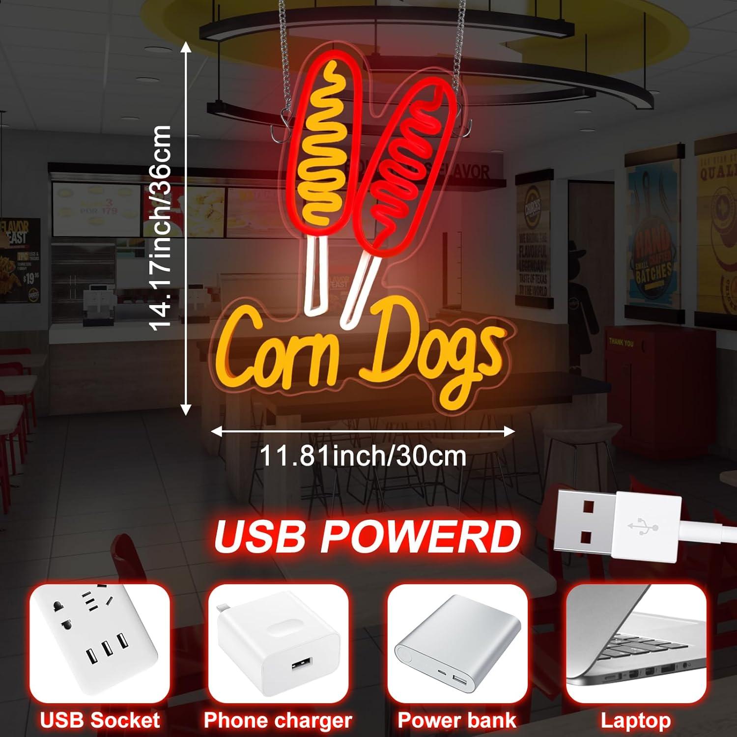 옥수수 도그 네온사인 간식 USB 디밍 가능 LED 네 - Restaurant Lighting Decoration 리뷰 및 가격