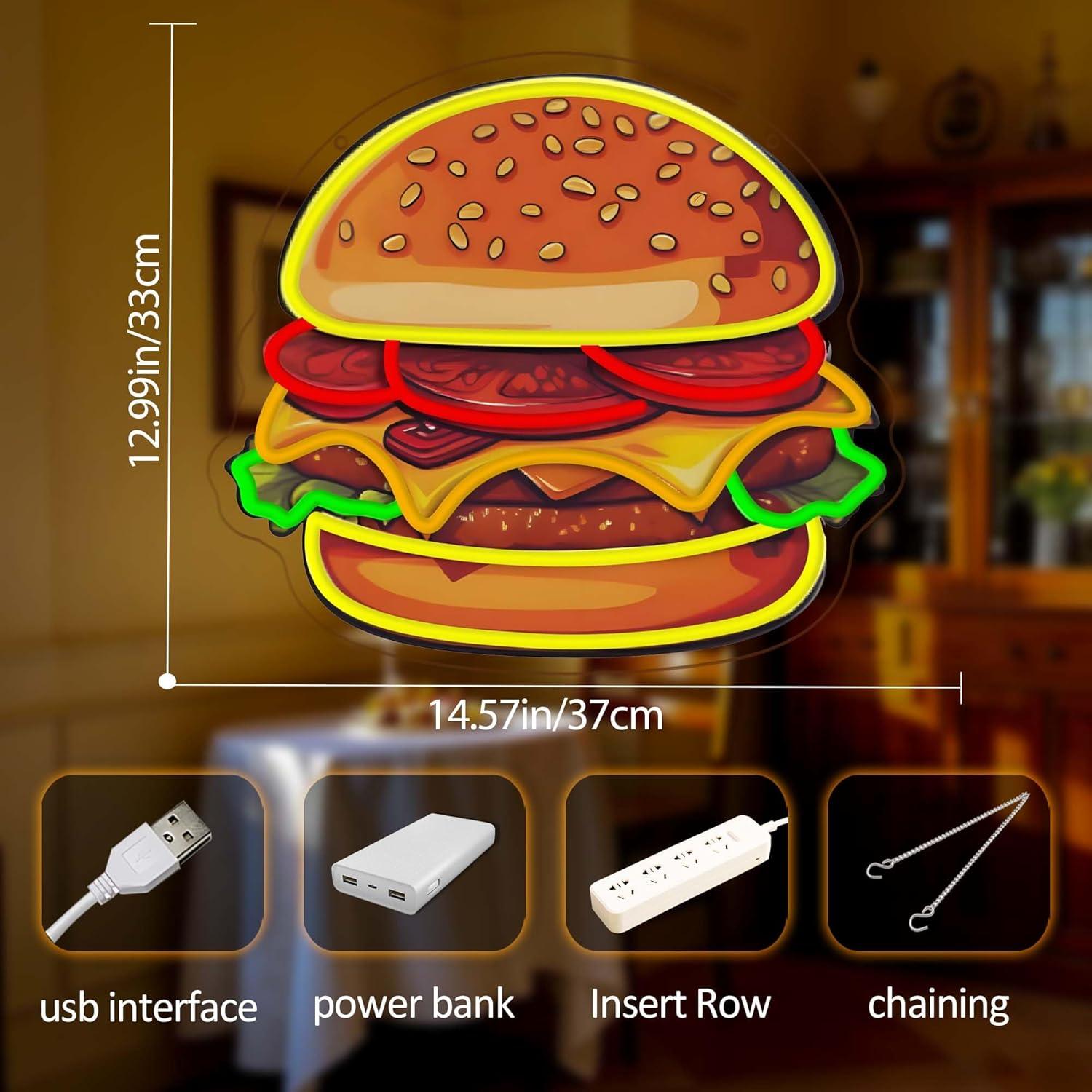버거 네온사인 LED 햄버거 벽등 레스토랑 바 주방 패 - Restaurant Lighting Decoration 리뷰 및 가격