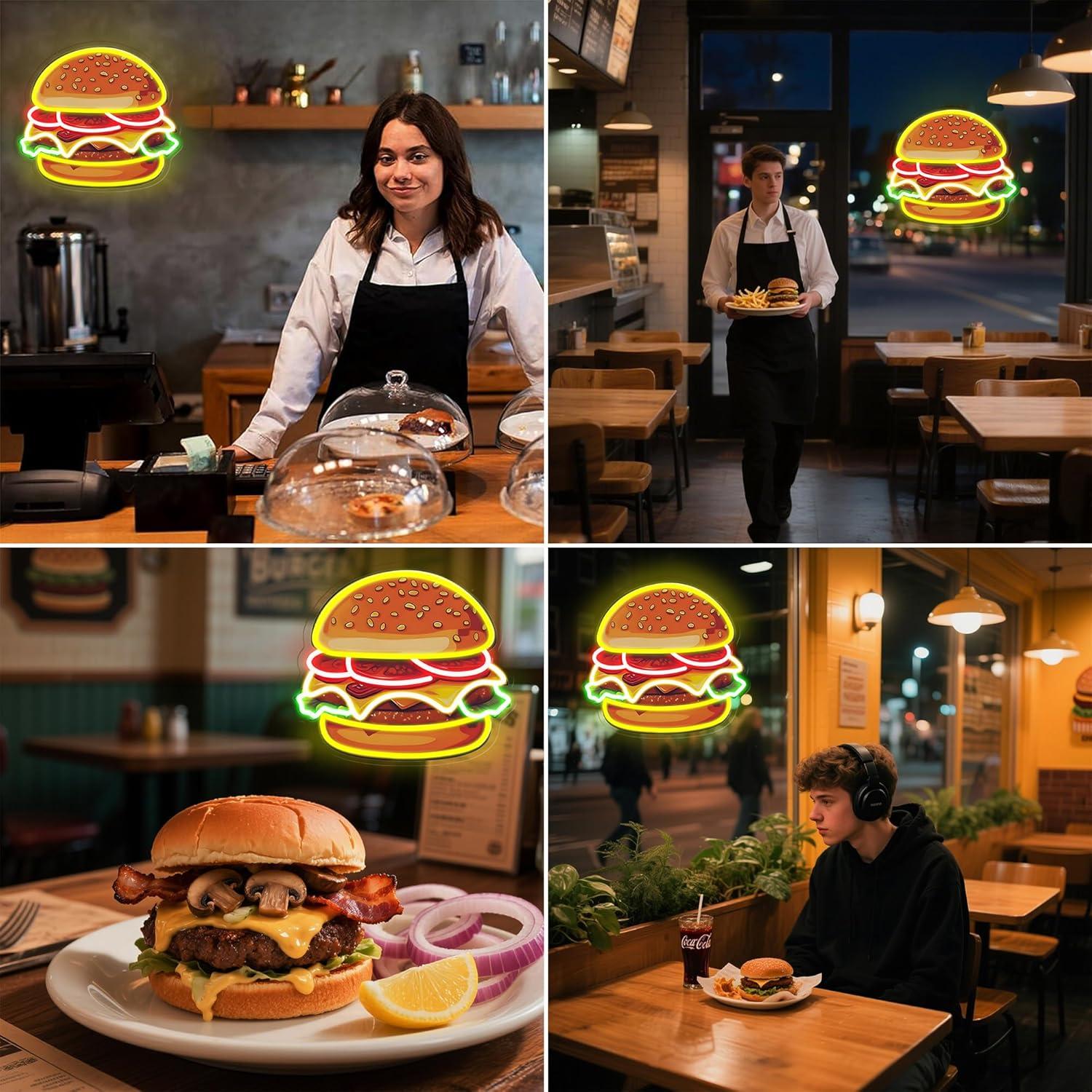 버거 네온사인 LED 햄버거 벽등 레스토랑 바 주방 패 - Restaurant Lighting Decoration 리뷰 및 가격