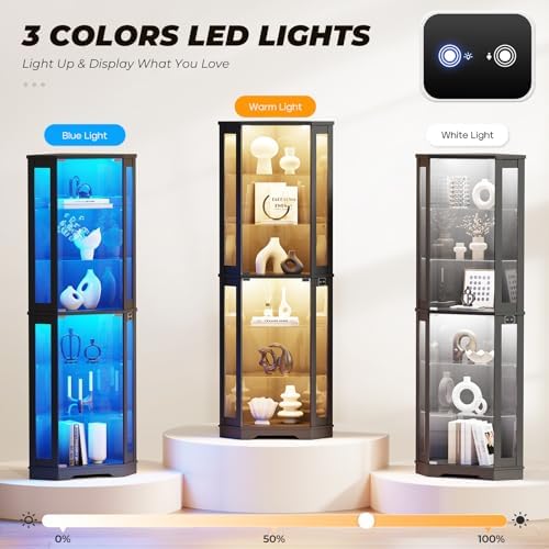 71인치 코너형 유리장식장, 6단 진열장(3개 LED  - Lighting & Home Decor Studio Photos 리뷰 및 가격